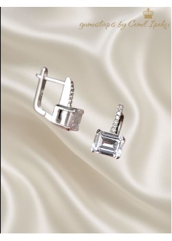 Laboratuvar Pırlantası Taşlı Dikdörtgen Form Gümüş Küpe Çifti