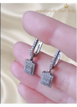 Dikdörtgen Motif Baget Taşlı Gümüş Küpe Çifti