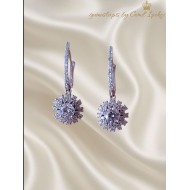 Laboratuvar Pırlantası Taşlı Çiçekli Motif Gümüş Küpe