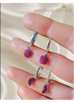 Karpuz ve Elma Motif Yakut Taşlı Gümüş Küpe Çifti Serisi