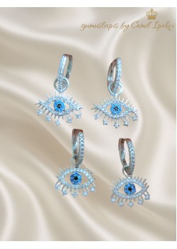 Büyük Boy Göz Motif Gümüş Küpe Çifti