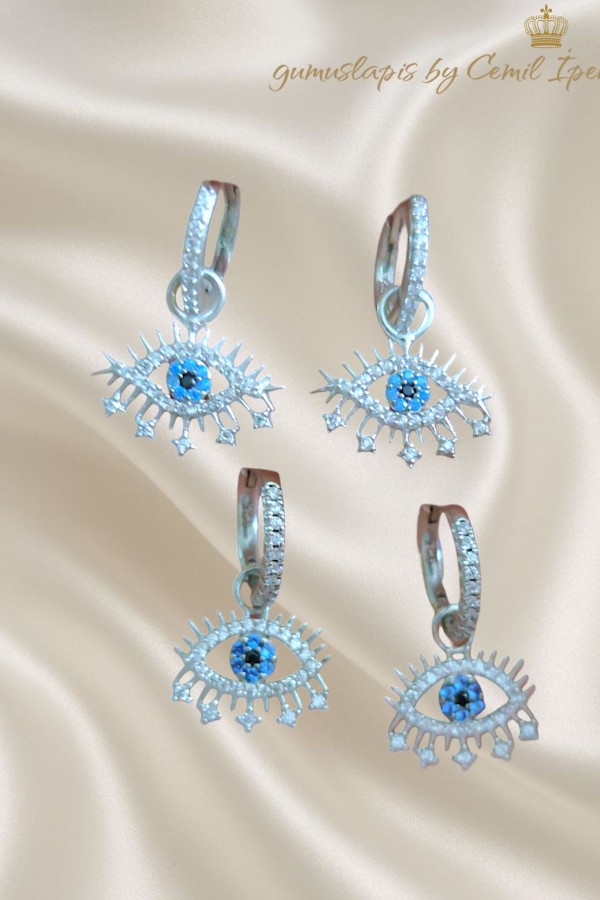 Büyük Boy Göz Motif Gümüş Küpe Çifti