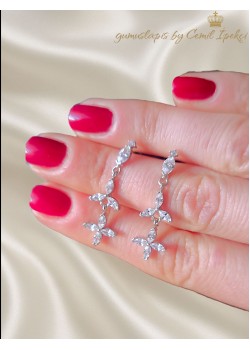 Markiz Kesim Taşlı Gümüş Beyaz Küpe