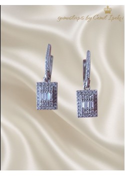 Dikdörtgen Motif Baget Taşlı Gümüş Küpe Çifti