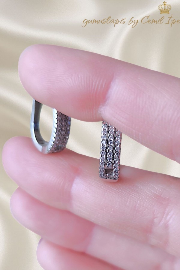 Laboratuvar Pırlantası Taşlı D Motif Gümüş Küpe