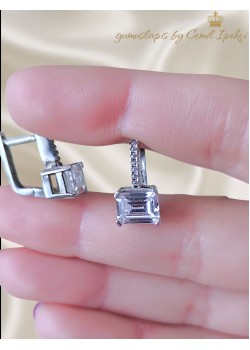 Laboratuvar Pırlantası Taşlı Dikdörtgen Form Gümüş Küpe Çifti