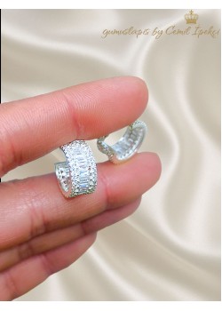 Laboratuvar Pırlantası Taşlı Yarım Halka Gümüş Küpe Çifti