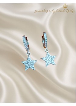 Büyük Boy Yıldız Motif Gümüş Küpe Çifti 