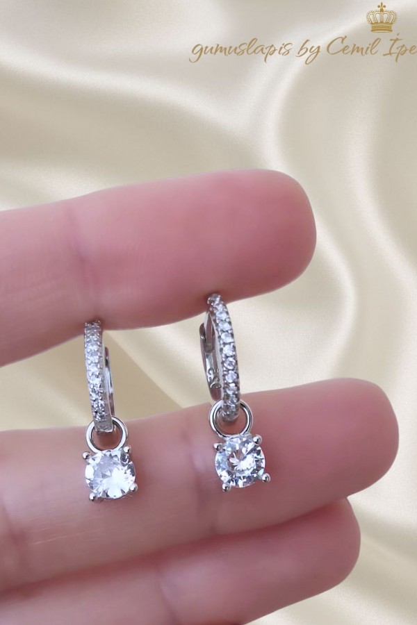 Tektaş Halka Motif Gümüş Küpe Çifti