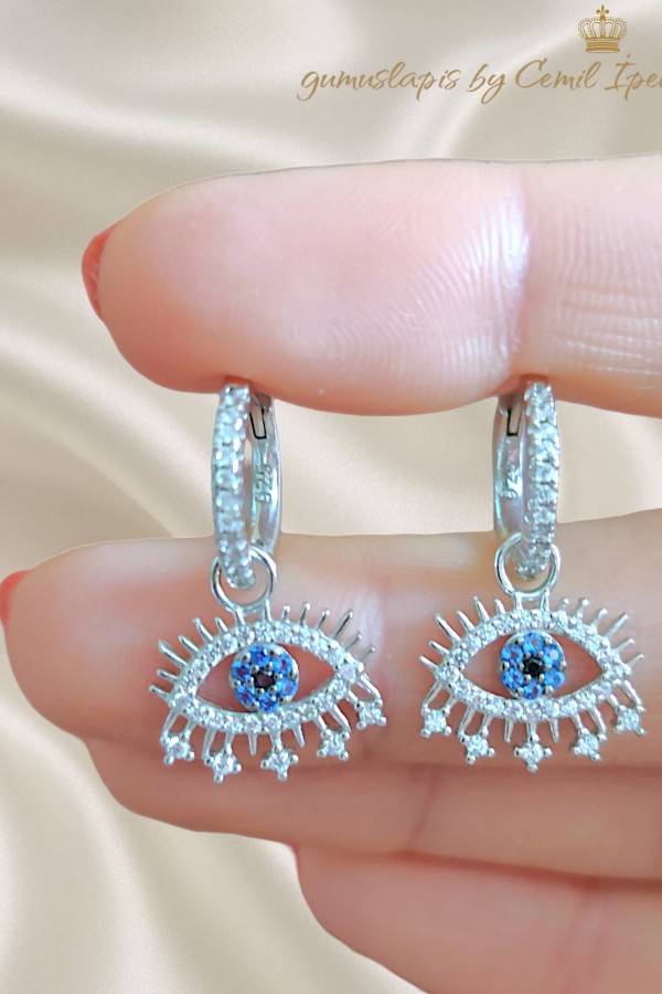 Büyük Boy Göz Motif Gümüş Küpe Çifti