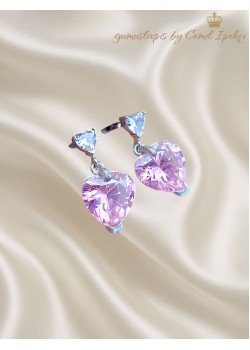 Morganit Taşlı Kalp Motif Gümüş Küpe Çifti 