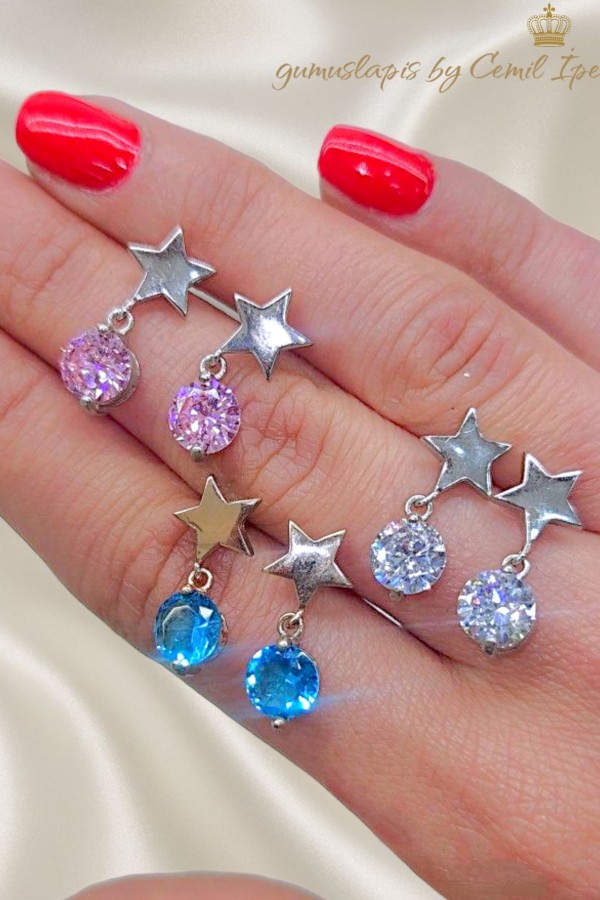 Yıldız Motif Gümüş Küpe Çifti Serisi