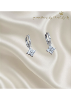 Dört Köşe Taş Motif Gümüş Küpe Çifti