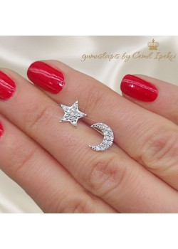 Ay Yıldız Motif Gümüş Küpe Çifti