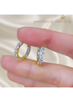 Laboratuvar Pırlantası Arkası İçten Taşlı Gümüş Halka Küpe