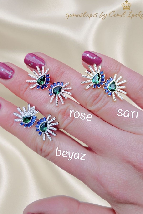 Safir ve Peridot Taşlı Gümüş Küpe Çifti Serisi