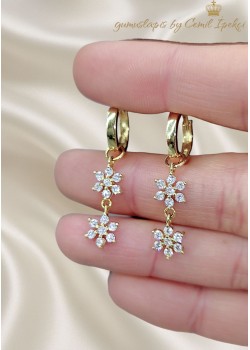 Çiçek Motif Sallantılı Gümüş Küpe Çifti 