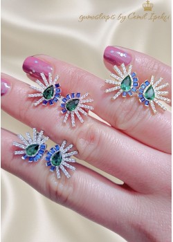 Safir ve Peridot Taşlı Gümüş Küpe Çifti Serisi