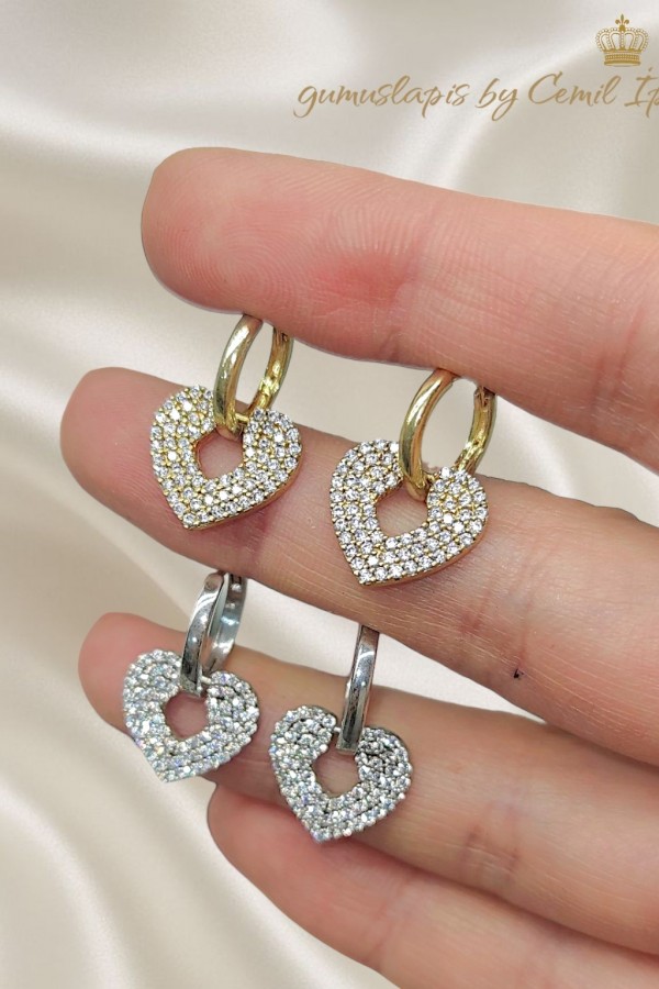 Kalp Motif Gümüş Küpe Çifti Serisi