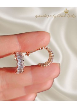 Laboratuvar Pırlantası Baget Kesim Yarım Halka Gümüş Küpe Çifti