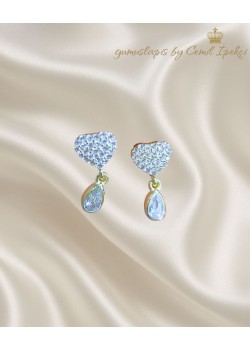 Kalp ve Damla Motif Gümüş Mini Küpe Çifti