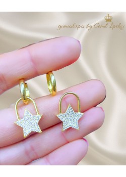 Yıldız Motif Büyük Boy Gümüş Küpe Çifti