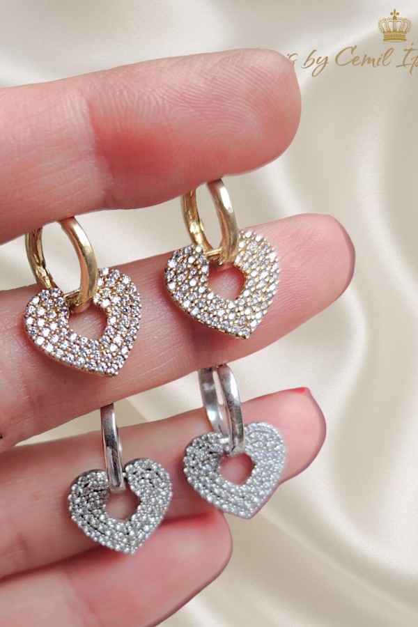 Kalp Motif Gümüş Küpe Çifti Serisi