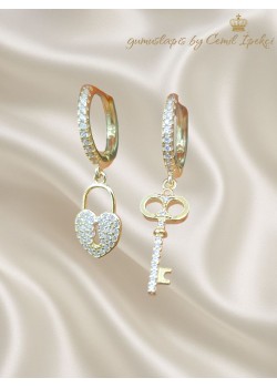 Anahtar Kilit Desen Gümüş Küpe Çifti 