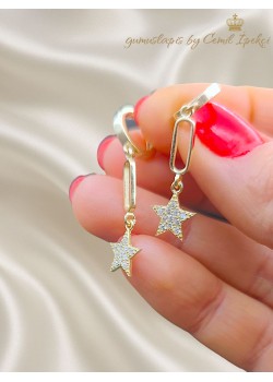 Yıldız Motif Sallantılı Gümüş Küpe Çifti 