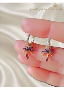 Palmiye Motif Gümüş Küpe