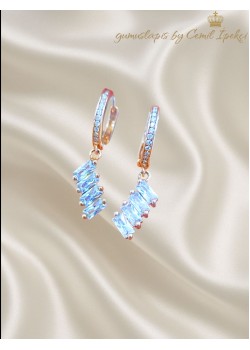 Laboratuvar Pırlantası Taşlı Üç Baget Taşlı Gümüş Küpe Çifti