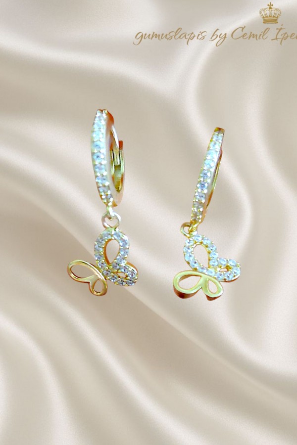 Kelebek Motif Gümüş Küpe Çifti 