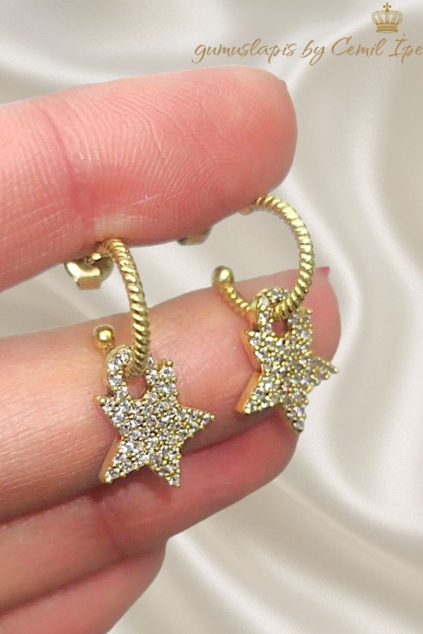 Yıldız Motif Gümüş Küpe Çifti