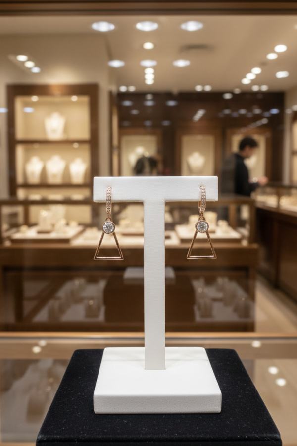 Üçgen ve Taş Motif Gümüş Küpe