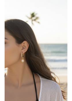 Güneş Motif Altın Kaplama Gümüş Halka Küpe