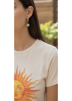 Güneş Motif Altın Kaplama Gümüş Halka Küpe