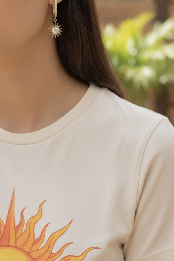 Güneş Motif Altın Kaplama Gümüş Halka Küpe