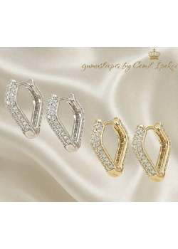 Asimetrik Dört Köşe Taşlı Gümüş Küpe Çifti Serisi (1 çift)