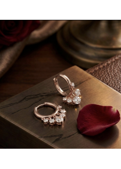 Yuvarlak Taşlı Büyük Boy Rose Kaplama Sallantılı Gümüş Halka Küpe