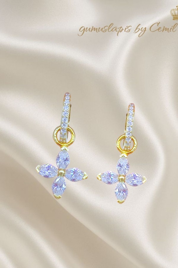 Markiz Kesim Taşlı Gümüş Halka Küpe Çifti