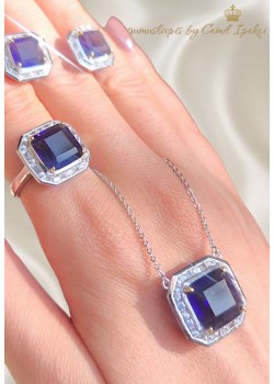 Ametist Taşlı Kare Motif Gümüş Set 