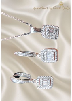 Dikdörtgen Motif Baget Taşlı Gümüş Set 