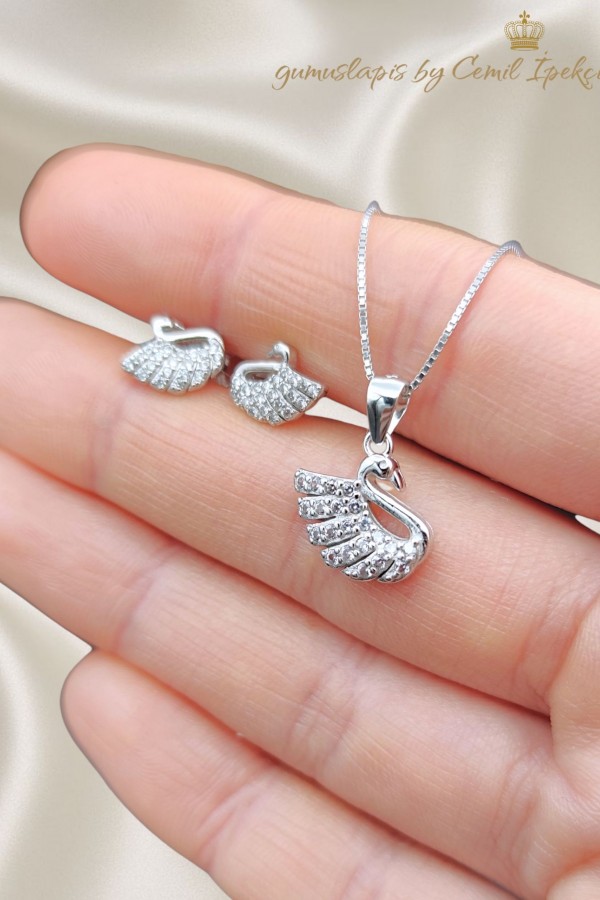 Kuğu Motif Gümüş Mini Set
