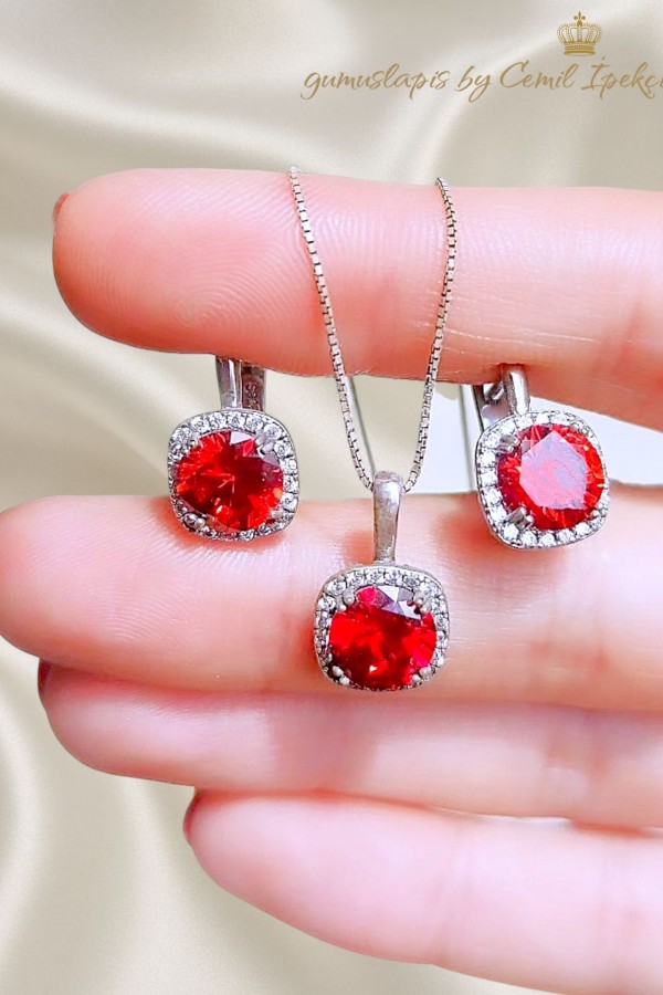 Lal taşlı gümüş set