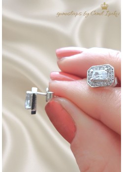 Laboratuvar Pırlantası Taşlı Baget Kesim Mini Gümüş Set 