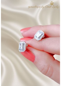 Laboratuvar Pırlantası Taşlı Baget Kesim Gümüş Set