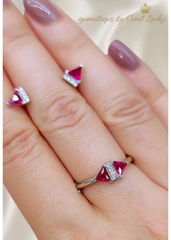 Yakut Taşlı Gümüş Mini Set