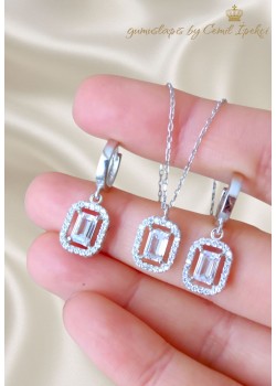 Laboratuvar Pırlantası Taşlı Gümüş Set 