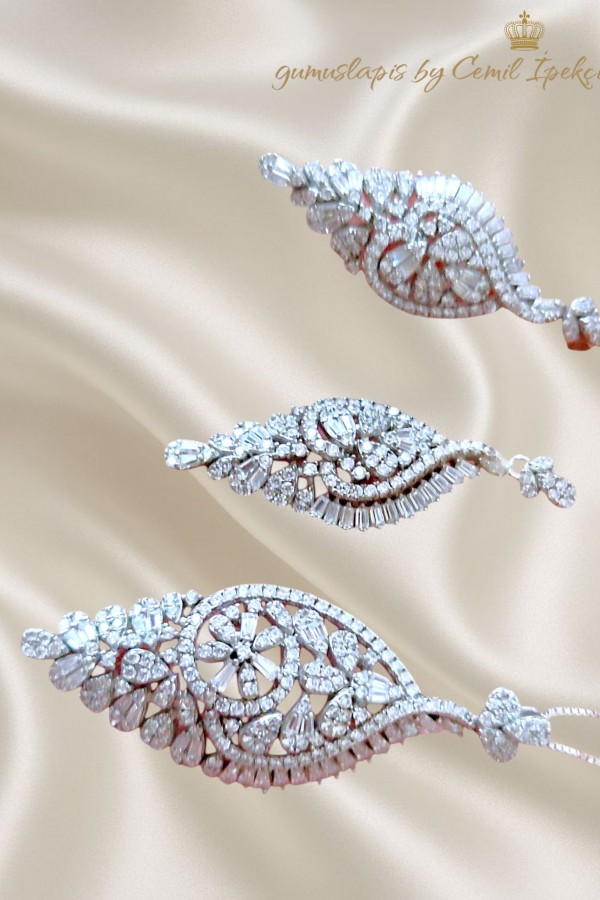 Baget Taşlı Çiçek Motif Gümüş Set