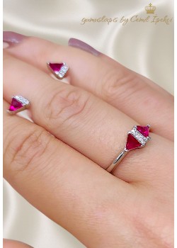 Yakut Taşlı Gümüş Mini Set